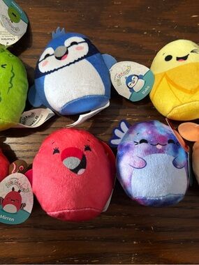 Squishmallows Colorful Plush Birds - Blue, Yellow, Red, Tie-Dye Purple